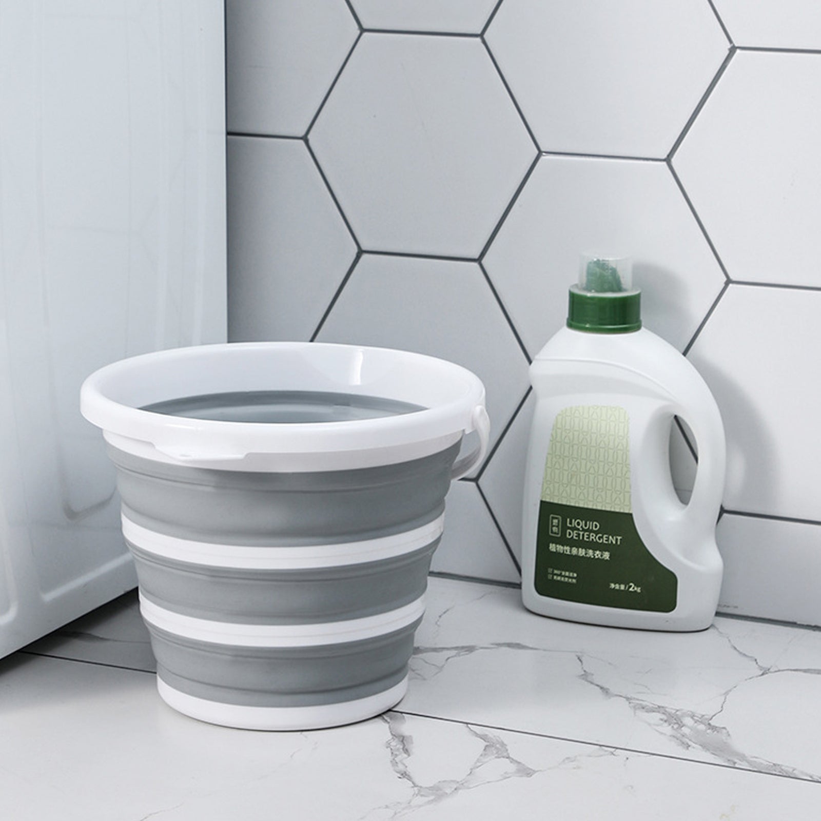 10 Litre Foldable Collapsible Bucket Silicone for Home/Hiking/Camping/Fishing - Grey/White 4