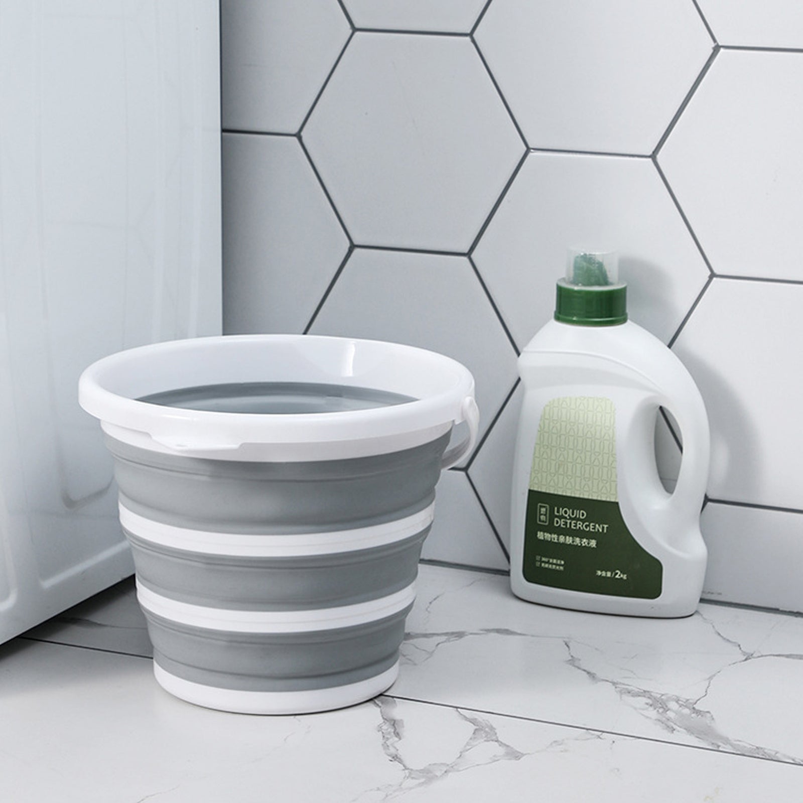 2x 10L Foldable Collapsible Bucket Silicone Hiking/Camping/Fishing - Grey/White 6