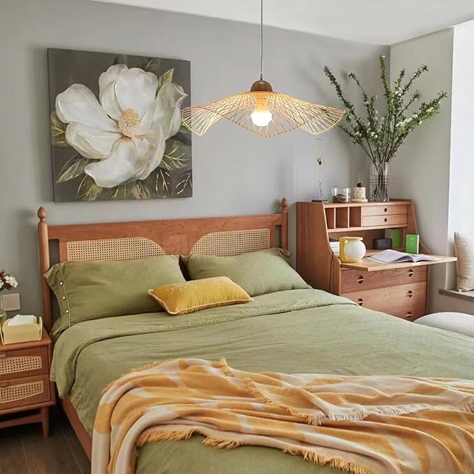 Serene Natural Hand-Woven Bamboo Wave Pendant Lamp Light - Large 8