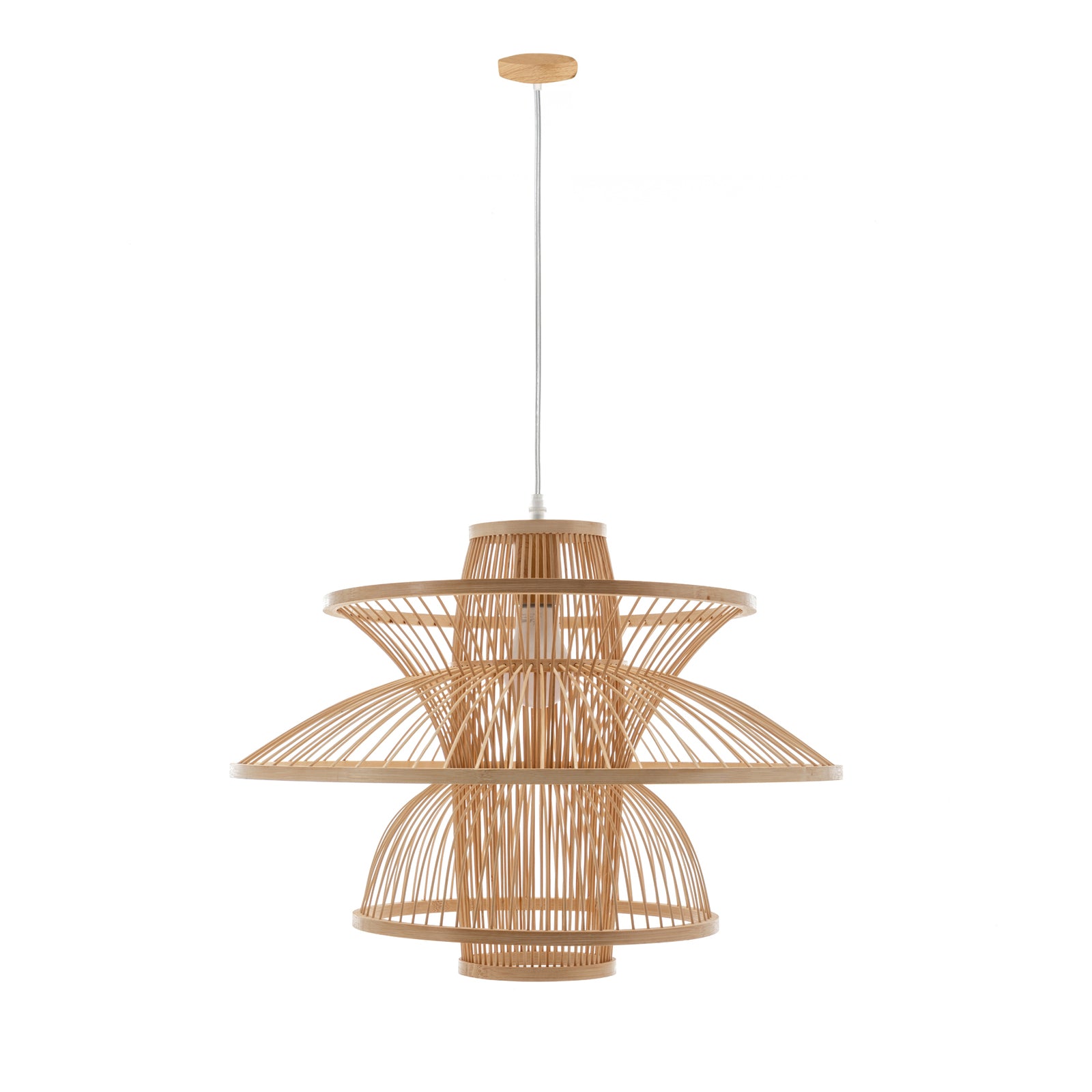 Aurora Natural Hand-Woven Bamboo 3-Layer Pendant Lamp Light 7