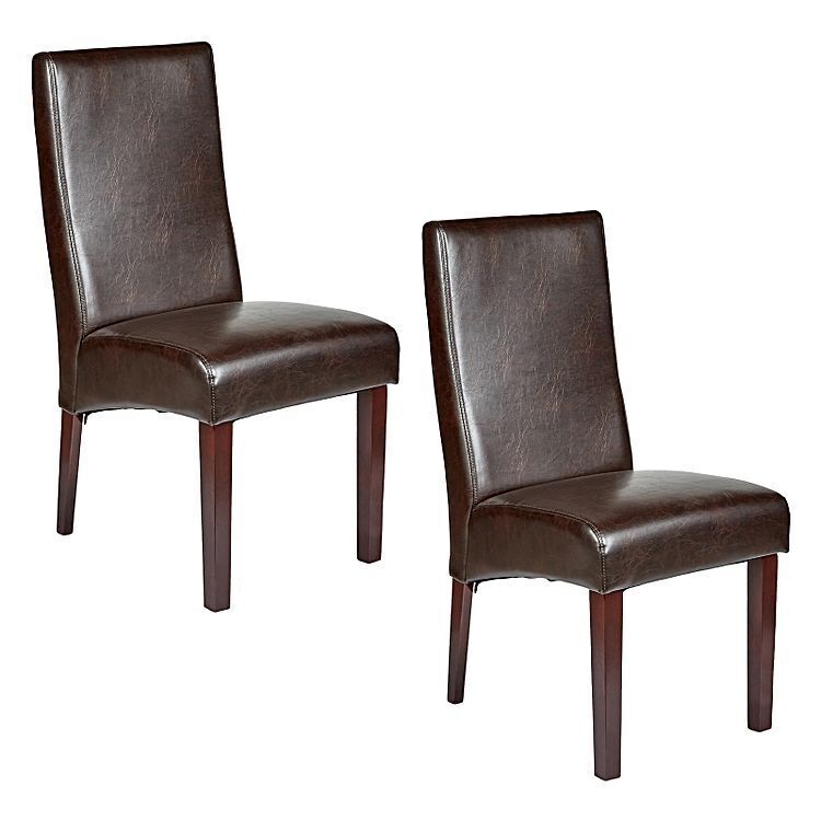 Set of 2 Rome Leather Brown Dining Chairs Durable Seat Wood Kitchen Cafe 7