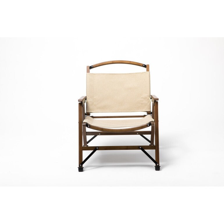 Bamboo Canvas Foldable Outdoor Camping Chair Wooden Travel Picnic Park - Khaki/Beige 5