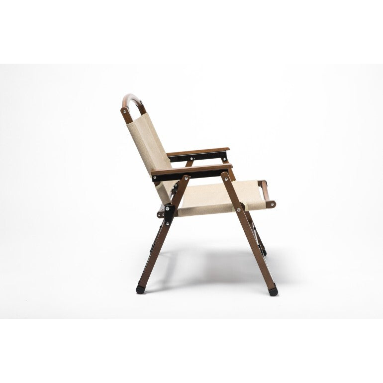 Bamboo Canvas Foldable Outdoor Camping Chair Wooden Travel Picnic Park - Khaki/Beige 6