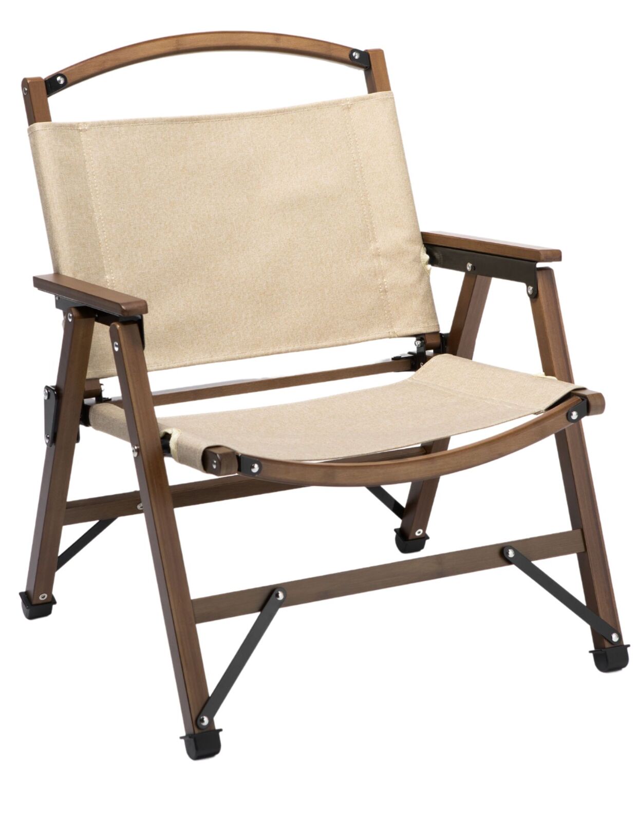 4x Bamboo Foldable Outdoor Camping Chair Wooden Travel Picnic Park Folding - Khaki/Beige 5