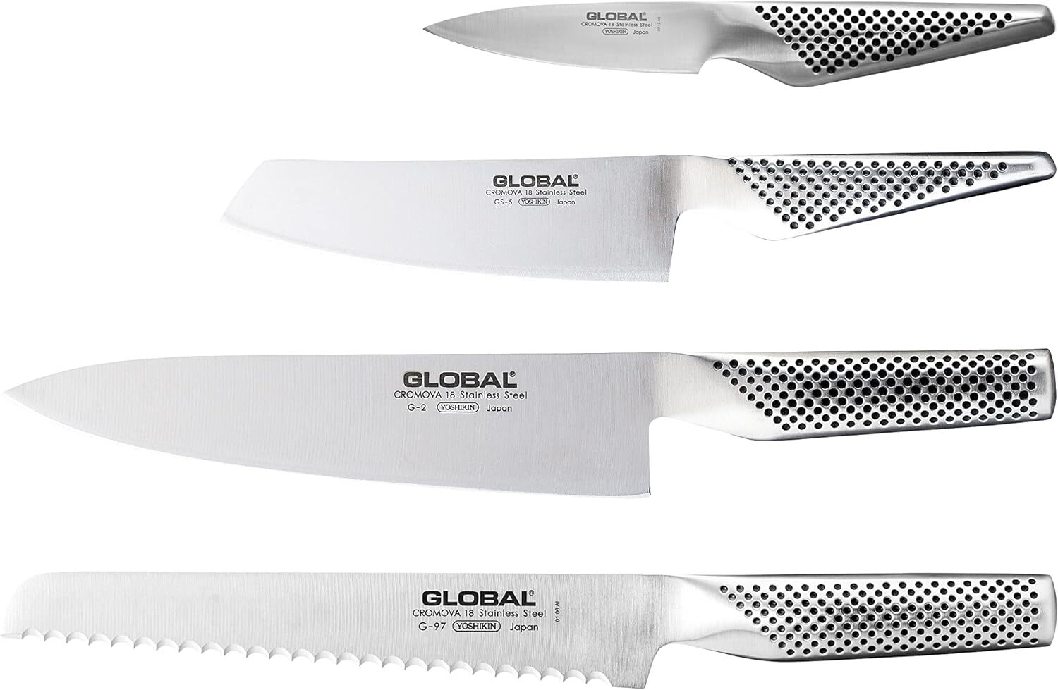 Global Hashira 5-Piece Japanese Knife Block Set Made in Japan Maple Stainless Steel 3