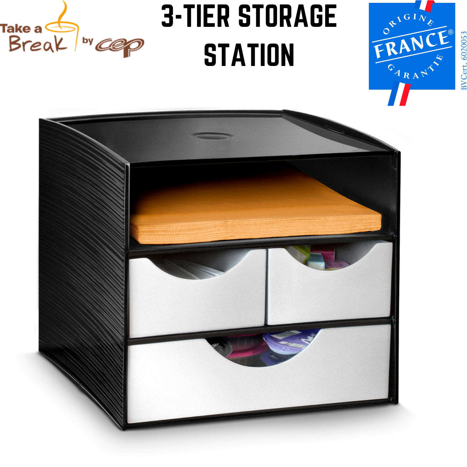 CEP 3 Tier Module Storage Station Home Office Black/Metallic Grey MADE IN FRANCE 3