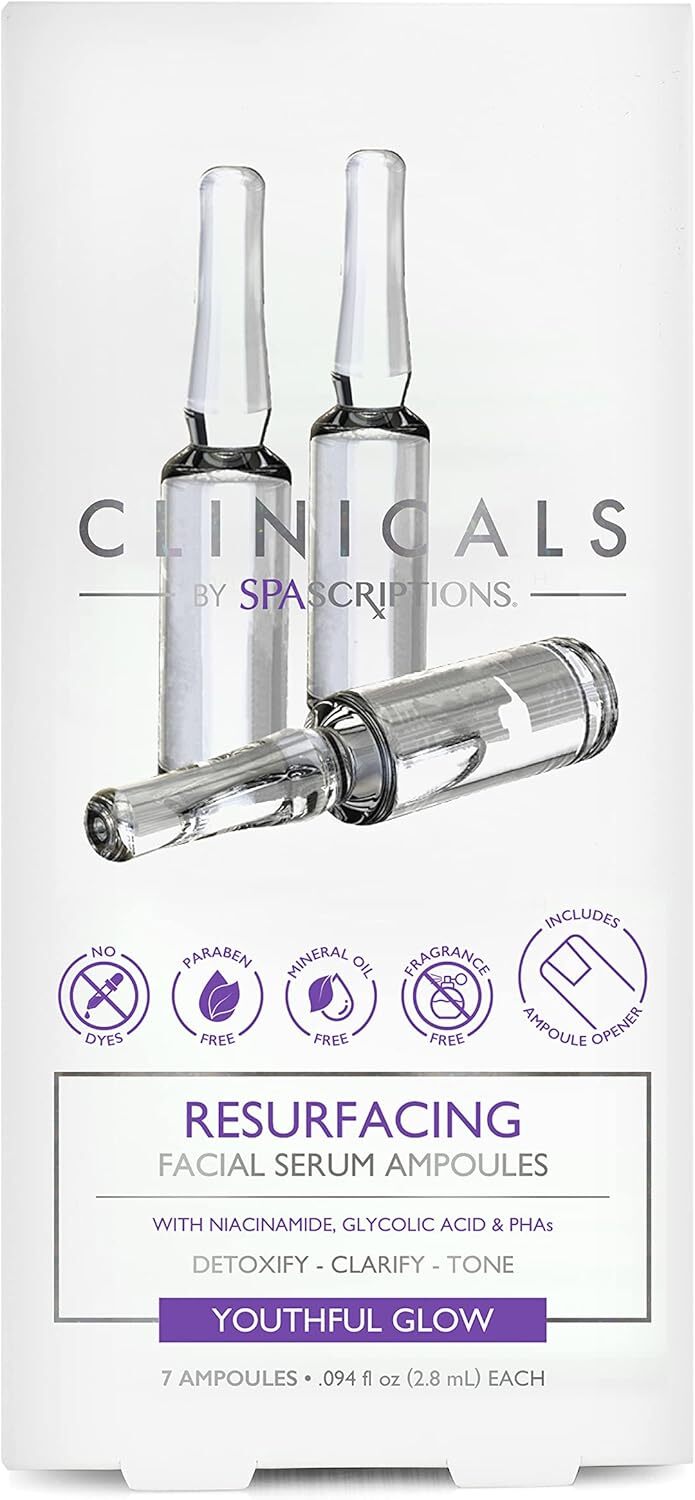 Spascriptions Clinicals Resurfacing Serum Ampoules 7-Pack 2.8ml Each Niacinamide Glycolic Acid PHAs Youthful Glow 7