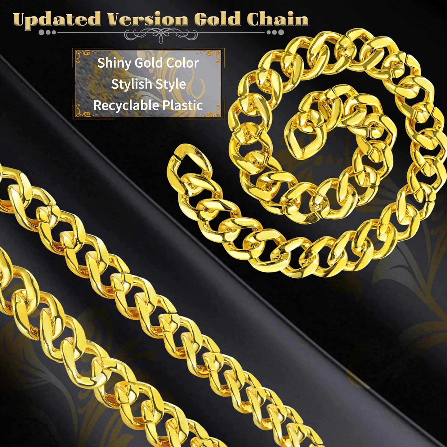 Adjustable Big Links Plastic Gold Color Chain Necklace Chunky Choker Party Costume Pimp 3