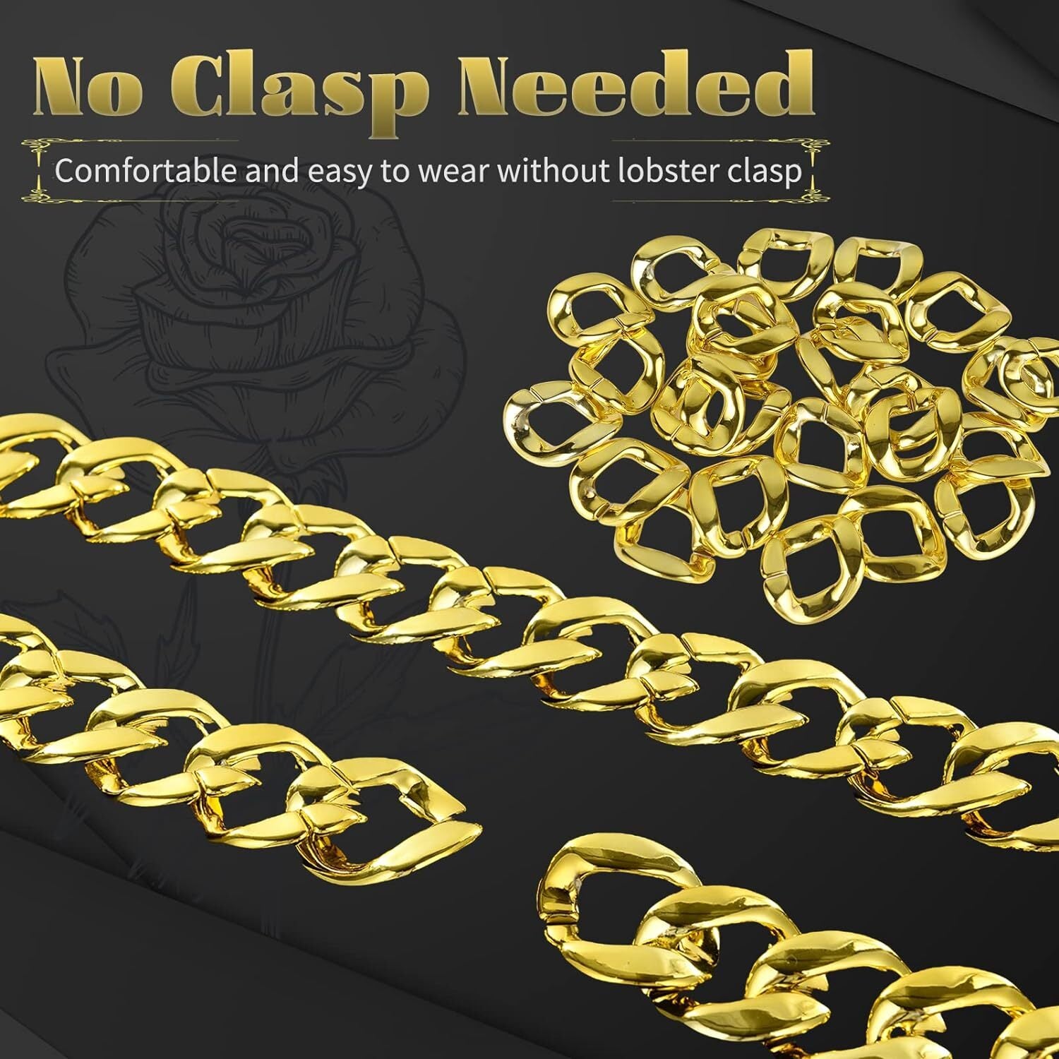 Adjustable Big Links Plastic Gold Color Chain Necklace Chunky Choker Party Costume Pimp 4