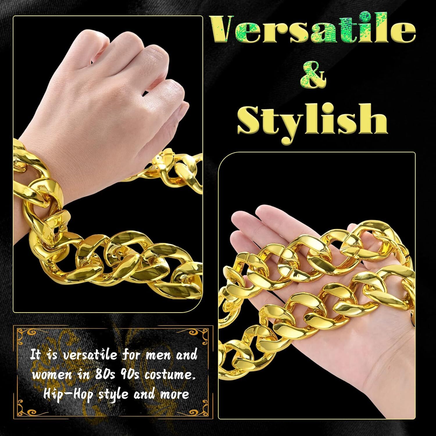 Adjustable Big Links Plastic Gold Color Chain Necklace Chunky Choker Party Costume Pimp 5