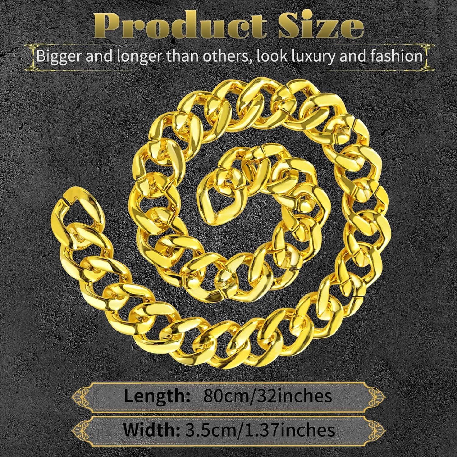 Adjustable Big Links Plastic Gold Color Chain Necklace Chunky Choker Party Costume Pimp 6