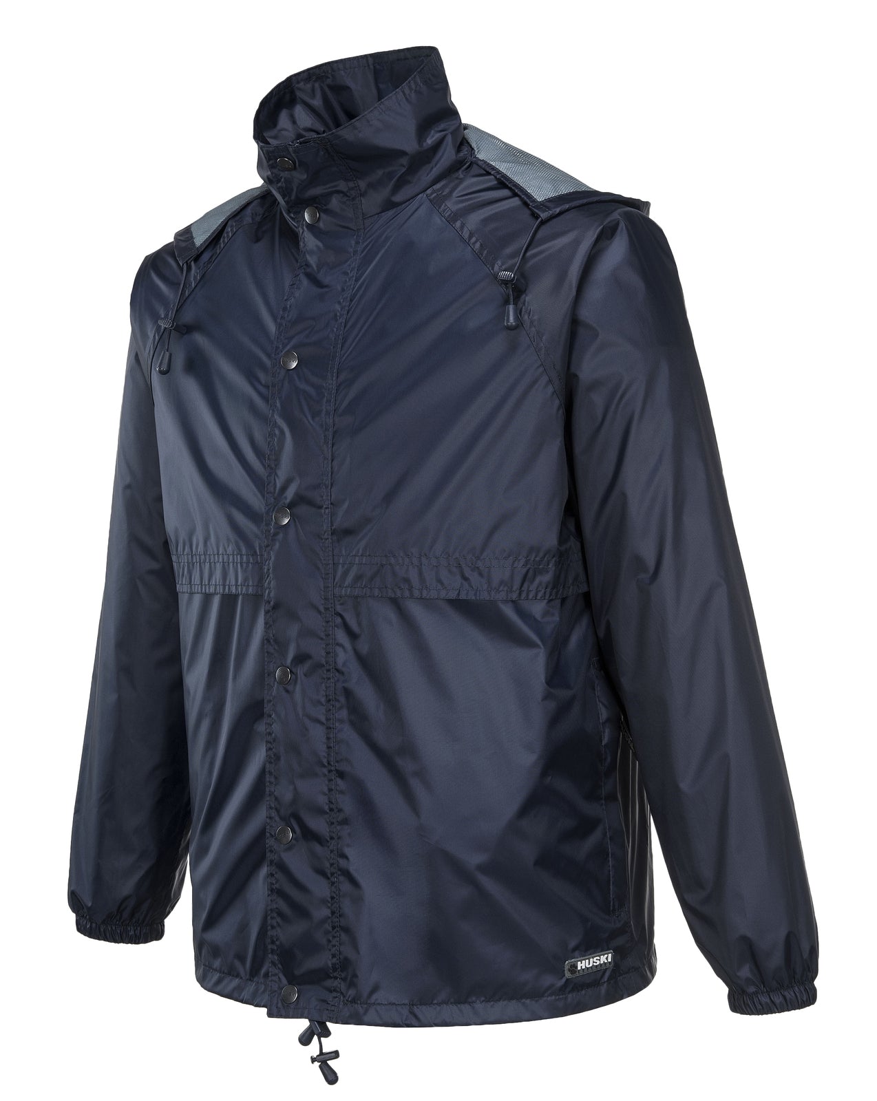 HUSKI STRATUS RAIN JACKET Waterproof Workwear Concealed Hood Windproof Packable - Navy Blue - S 3