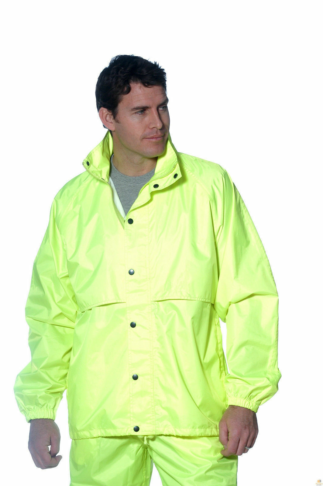 HUSKI STRATUS RAIN JACKET Waterproof Workwear Concealed Hood Windproof Packable - Yellow Fluro - L 6
