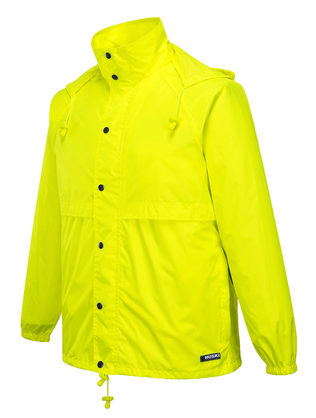 HUSKI STRATUS RAIN JACKET Waterproof Workwear Concealed Hood Windproof Packable - Yellow Fluro - XXL 4