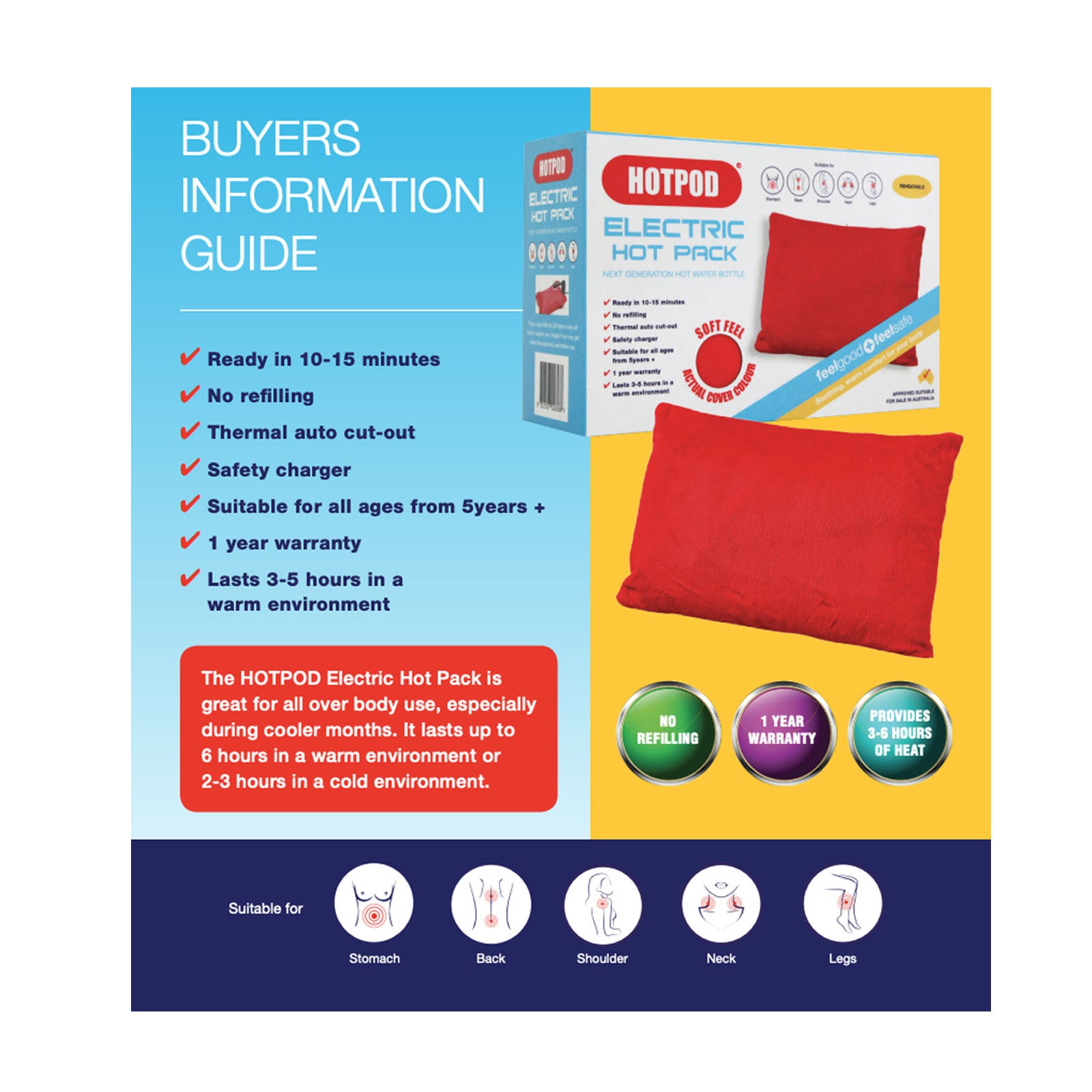 HOTPOD Electric Hot Pack Water Bottle Reheat-able Pillow Pad Sleep Aid - Safety Approved 4