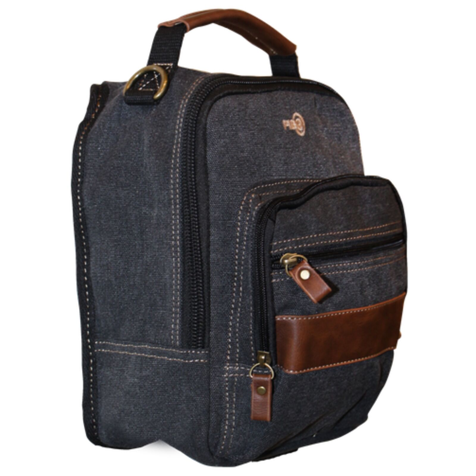 FIB Canvas Sling Bag Shoulder Strap Messenger Travel Pack w Tablet Pocket - Black 3