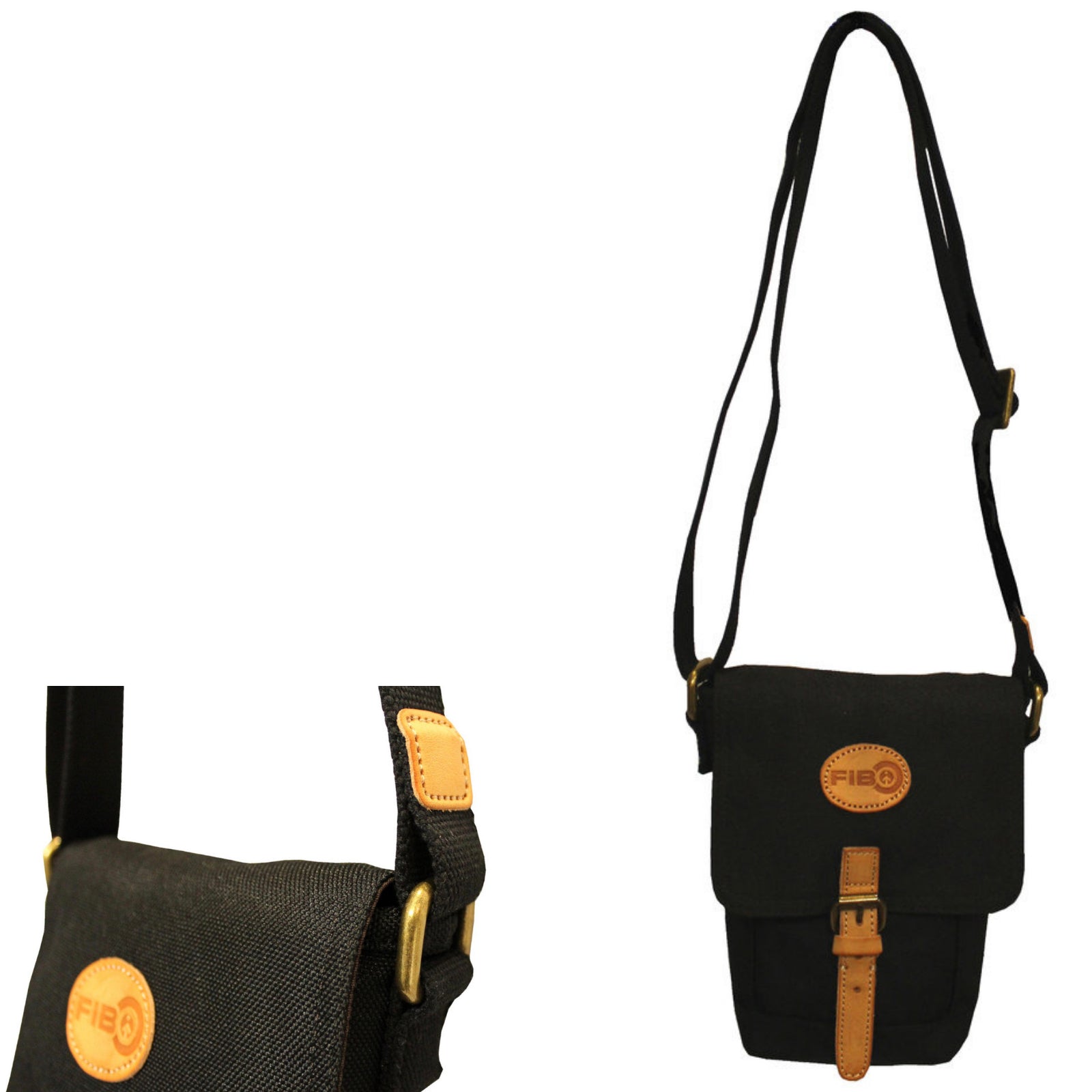 FIB Water Resistant Small Shoulder Canvas Bag w Adjustable Shoulder Strap - Black 3