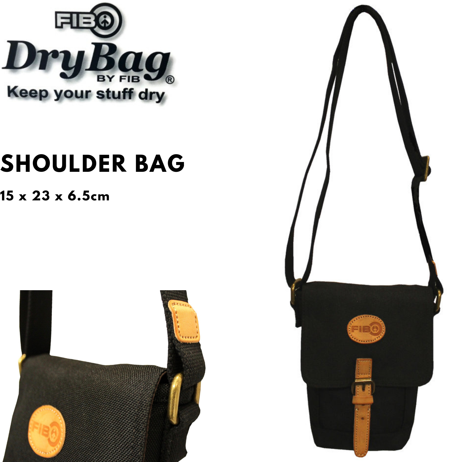 FIB Water Resistant Small Shoulder Canvas Bag w Adjustable Shoulder Strap - Black 10