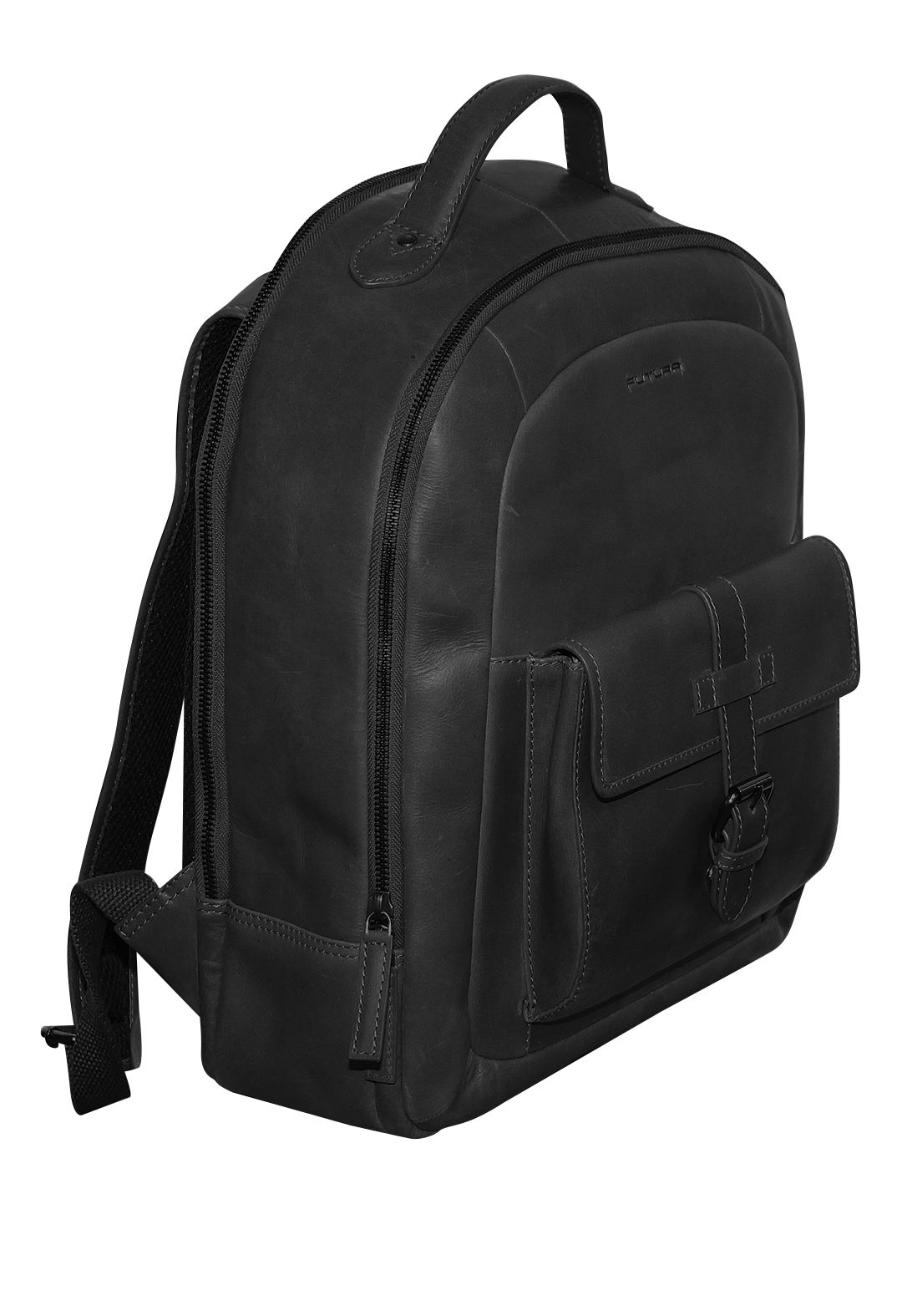 Futura Mens Leather Laptop Backpack School Shoulder Bag Front Pocket - Black 4