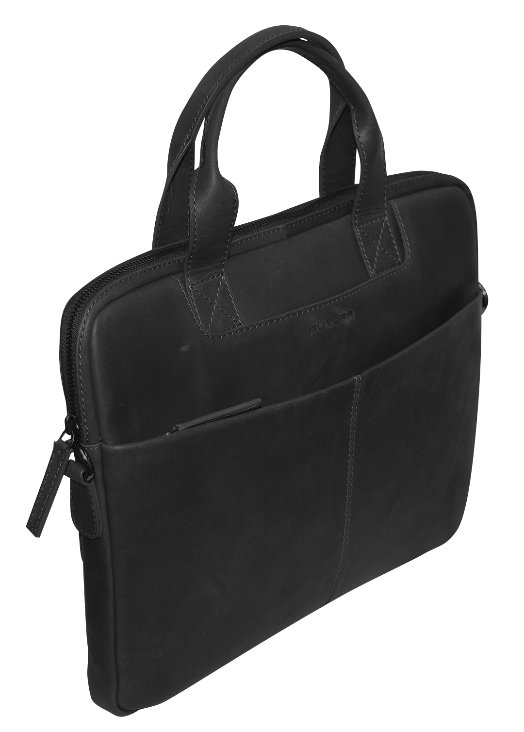 Futura Mens Slimline Leather Laptop Bag School Work Satchel Shoulder Strap - Black 4