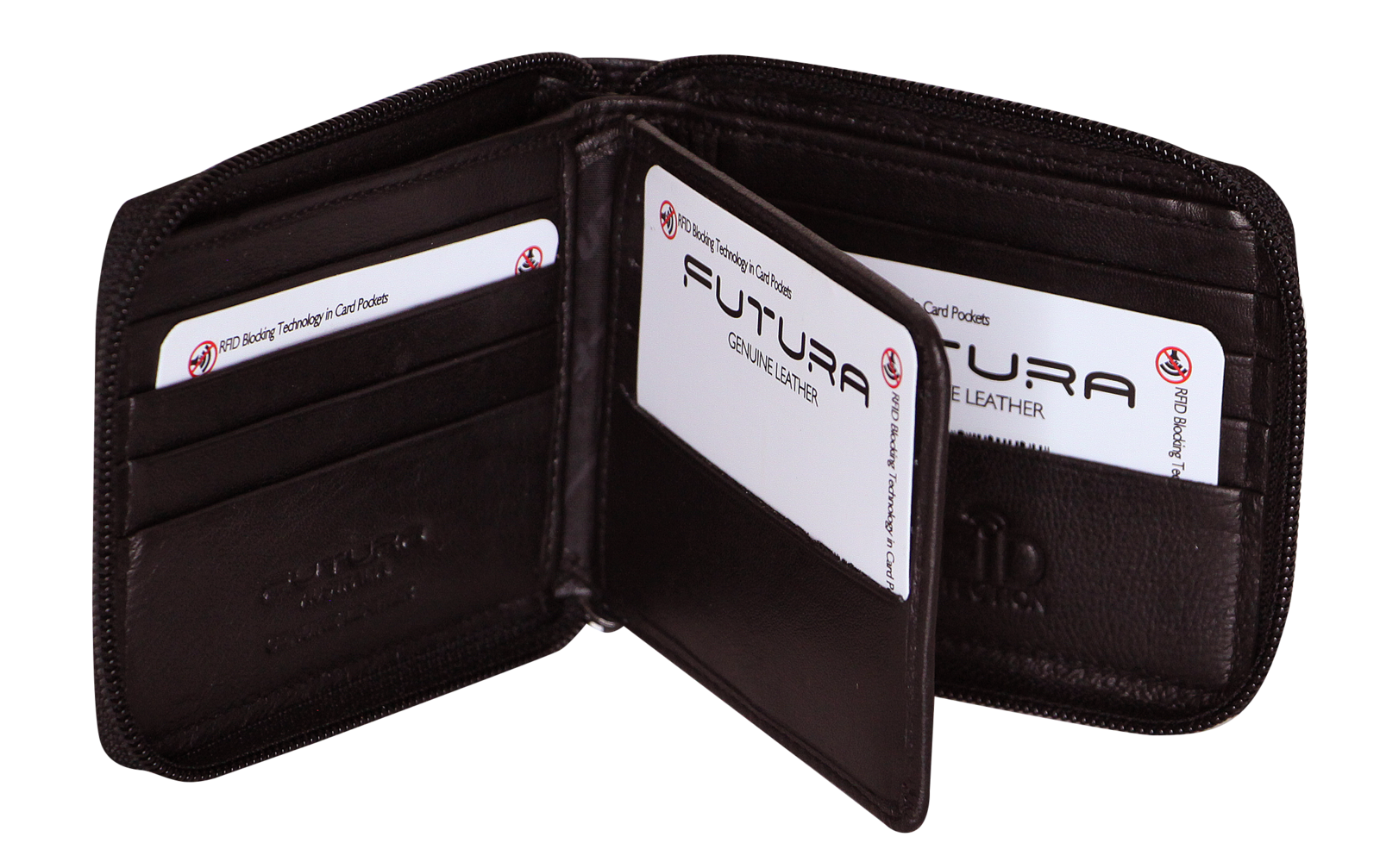 Futura Mens Zip Around Leather Wallet RFID Gift - Black 4