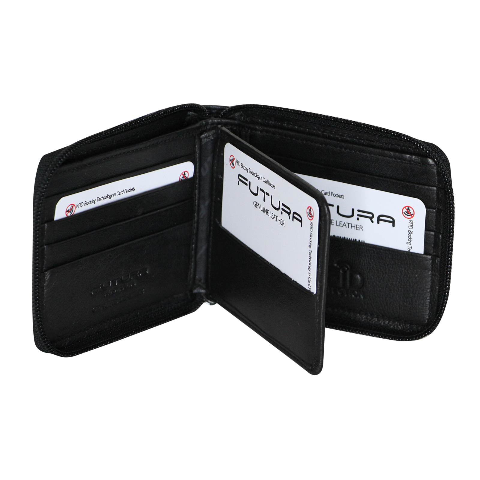 Futura Mens Zip Around Leather Wallet RFID Gift - Black 6