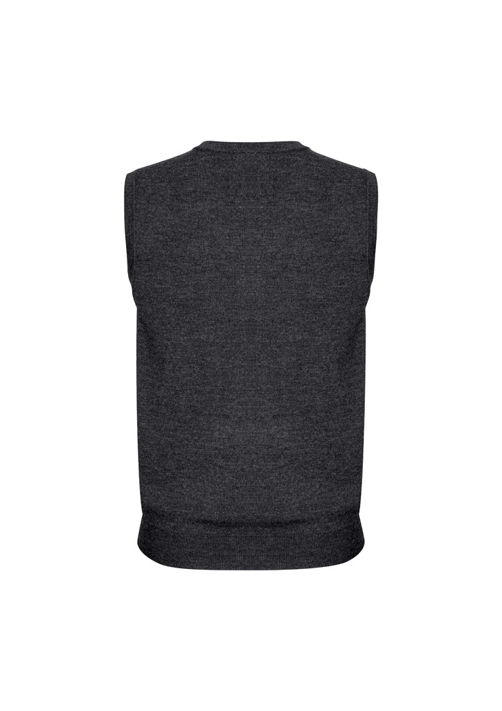 Mens Wool Blend V Neck Vest Sleeveless Double Knit  - Charcoal - X-Small 3