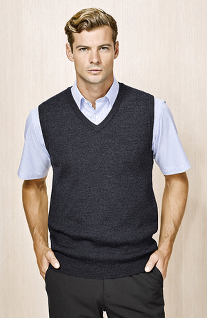 Mens Wool Blend V Neck Vest Sleeveless Double Knit  - Charcoal - X-Small 4