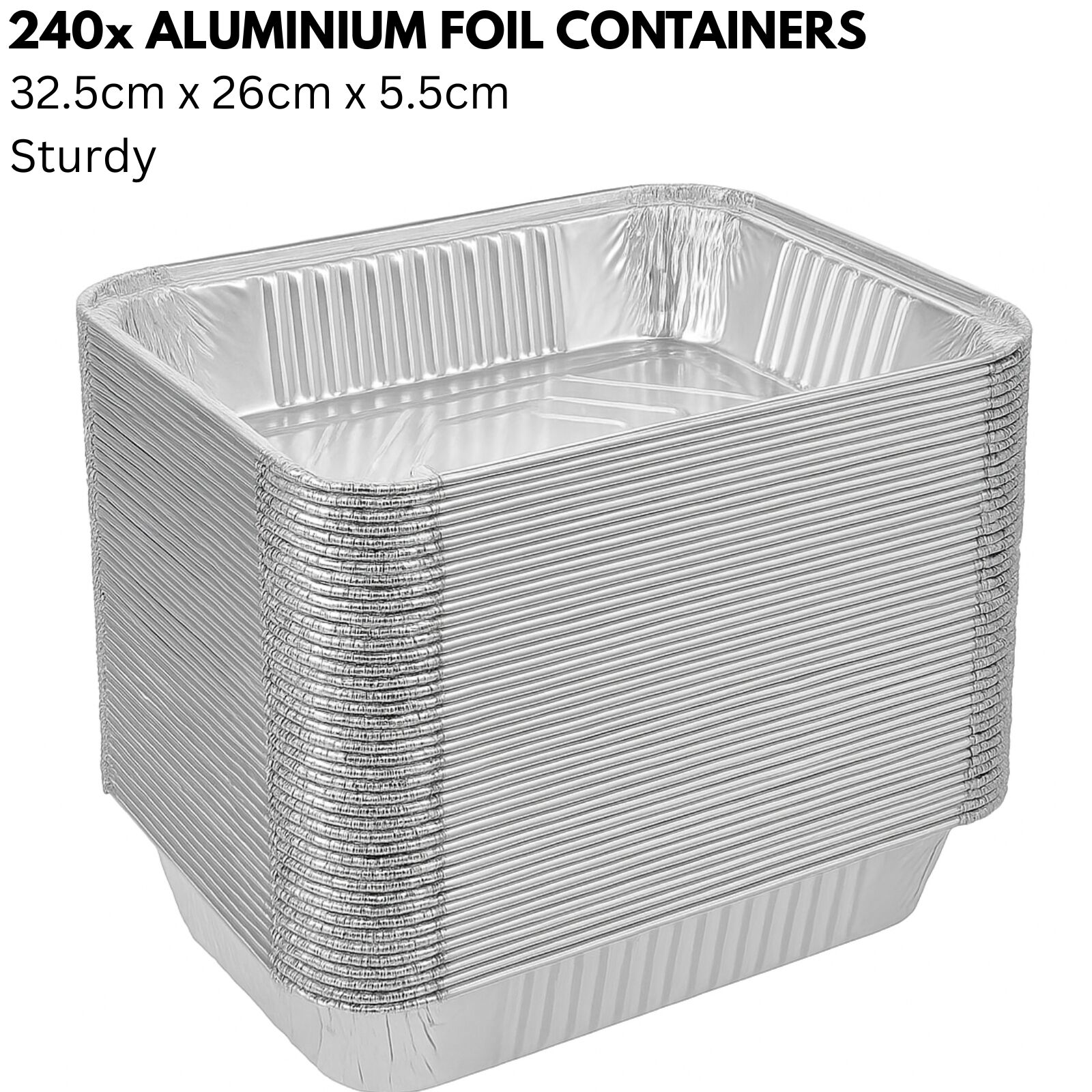 240x Aluminium Disposable Foil Food Container Trays Pans Baking Roast Bulk 32.5x26x5.5cm