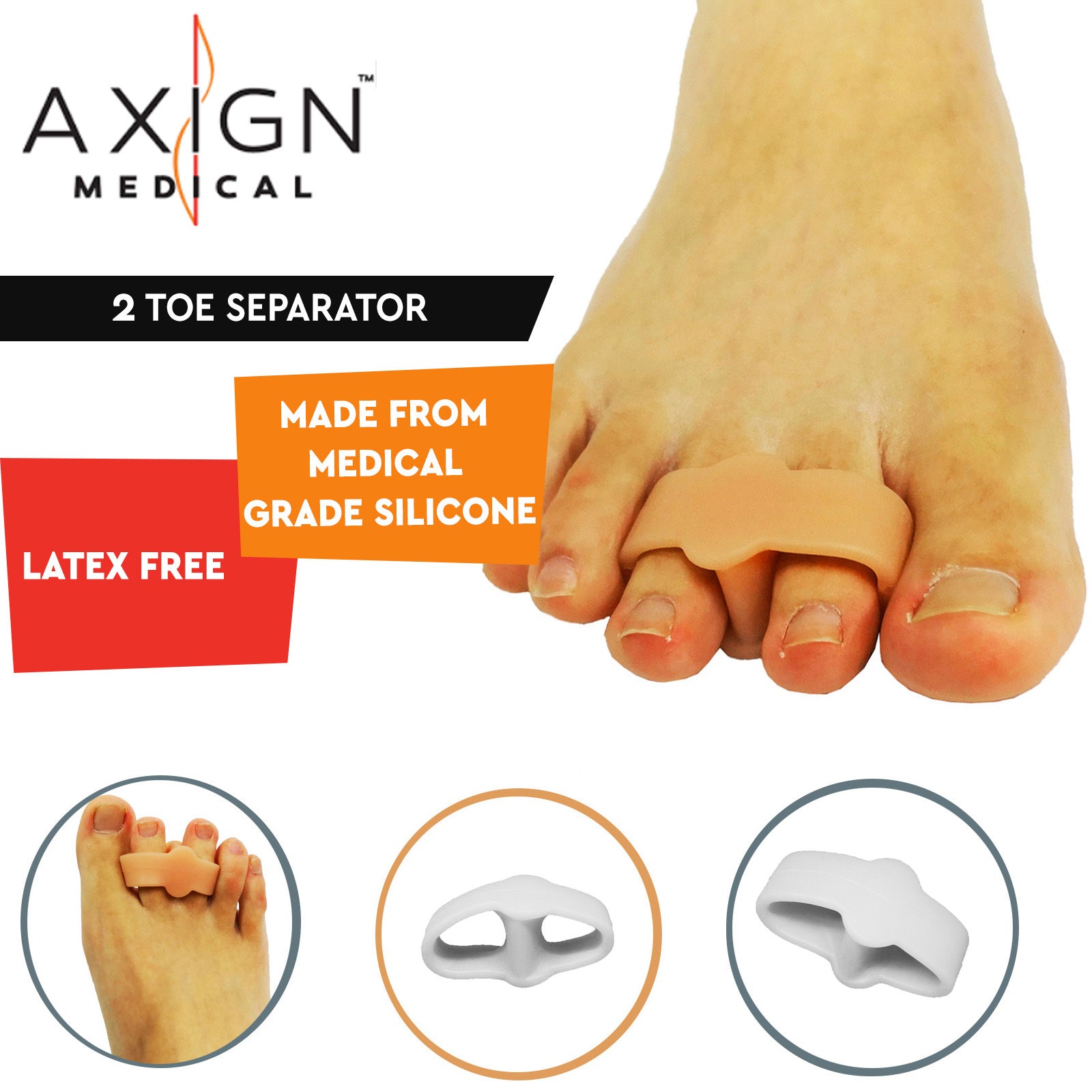 Axign 2 Toe Separator Silicone Bunion Spacer for Plantar Fasciitis - 1 Pair 9