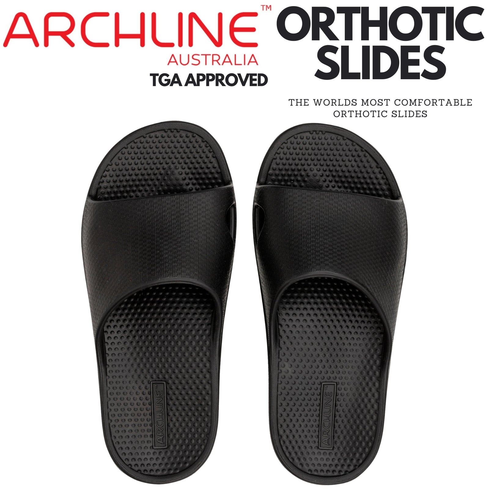 Archline Rebound Orthotic Slides Flip Flop Thongs Slip On Arch Support - Black - Euro 36