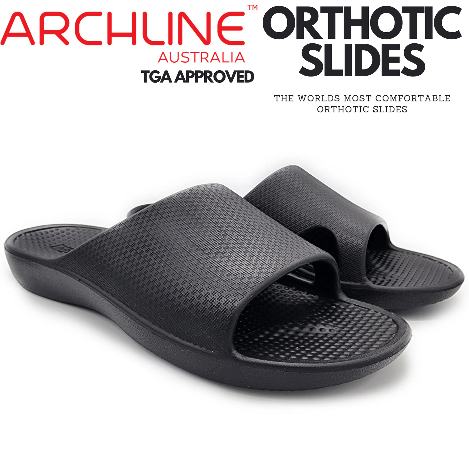 Archline Rebound Orthotic Slides Flip Flop Thongs Slip On Arch Support - Black - Euro 38 13