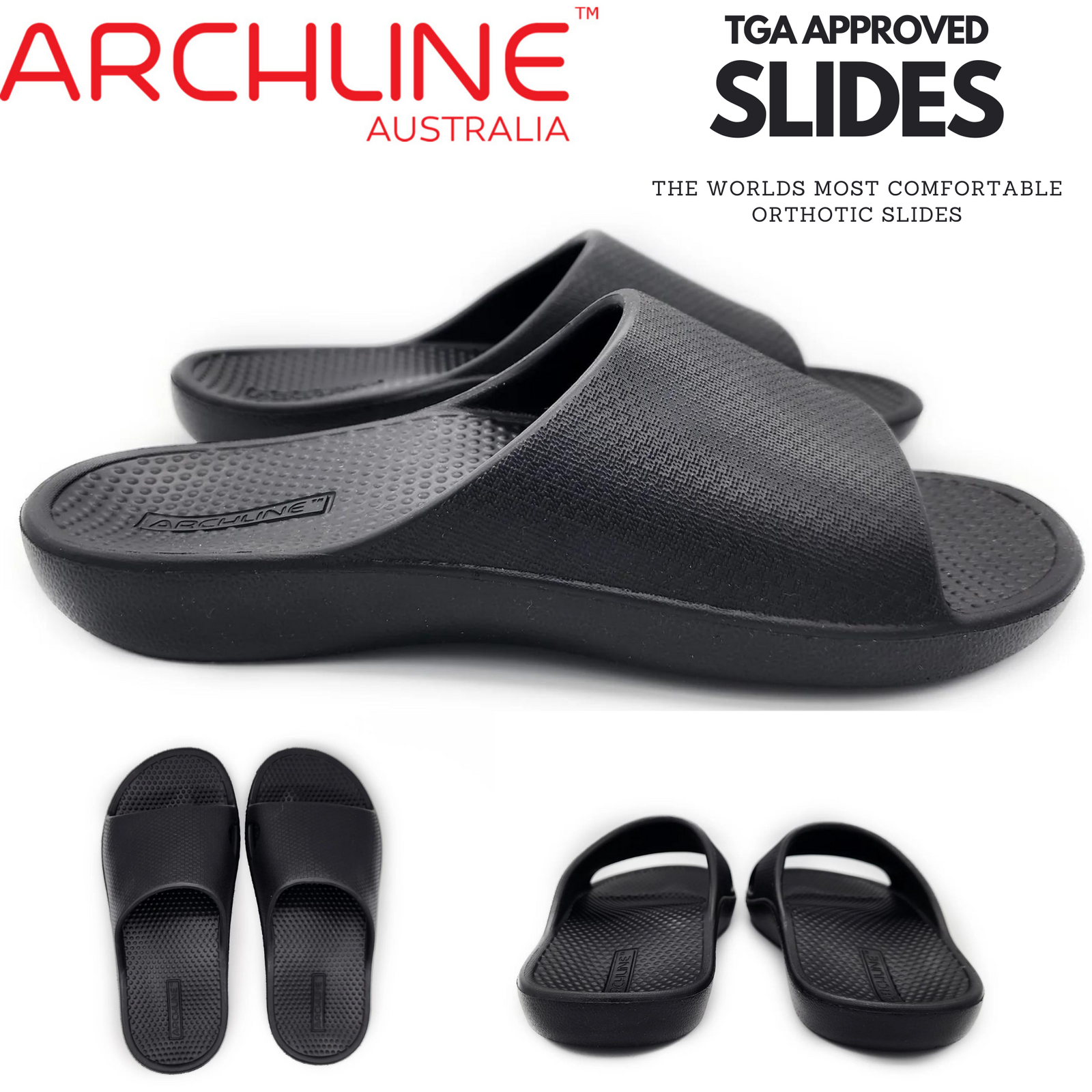 Archline Rebound Orthotic Slides Flip Flop Thongs Slip On Arch Support - Black - Euro 39 14