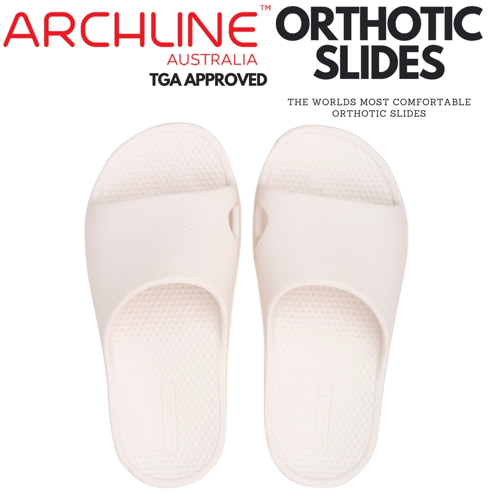 Archline Rebound Orthotic Slides Flip Flop Thongs Slip On Arch Support - White - Euro 40