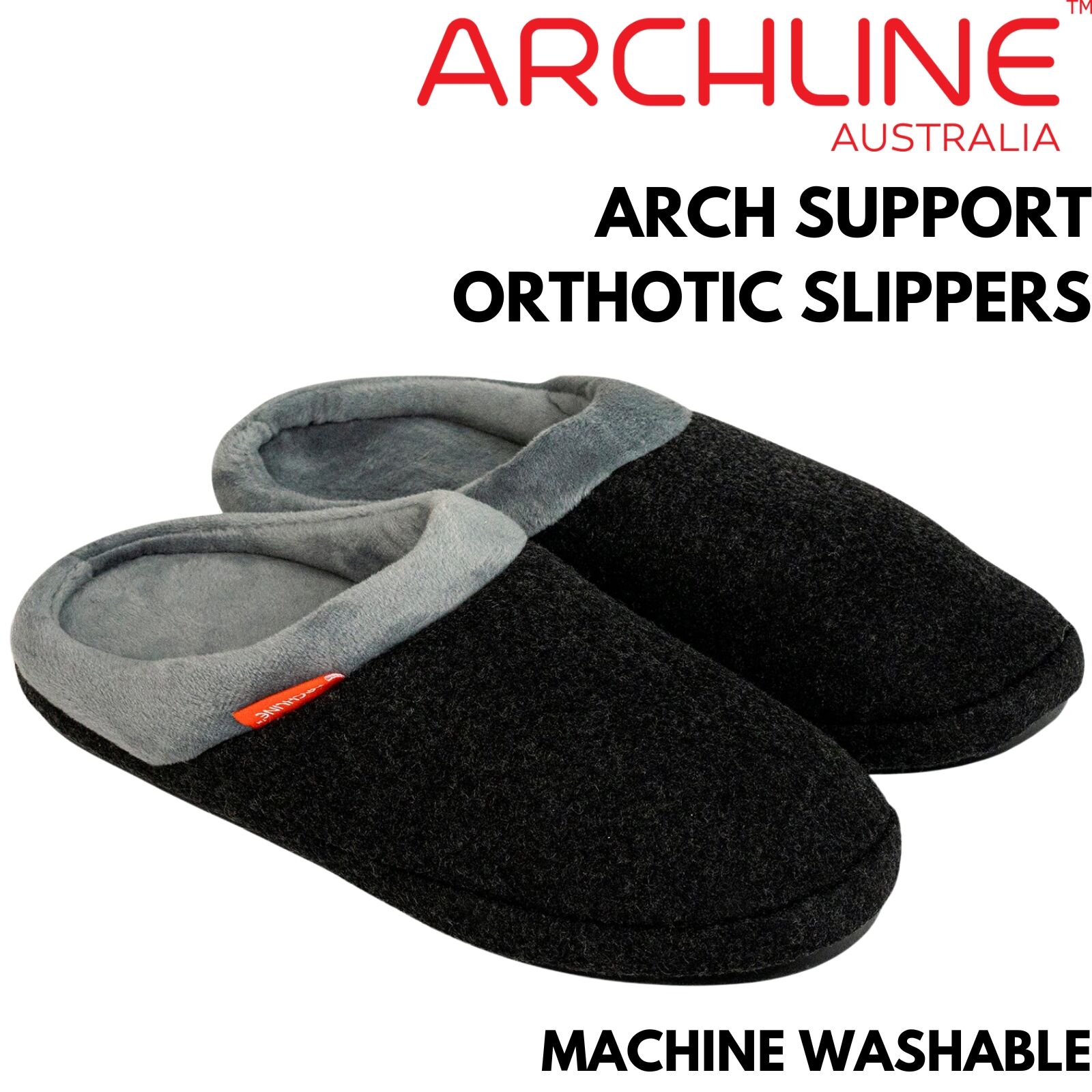 ARCHLINE Orthotic Slippers Slip On Arch Scuffs Orthopedic Moccasins in Charcoal Marle - EUR 42