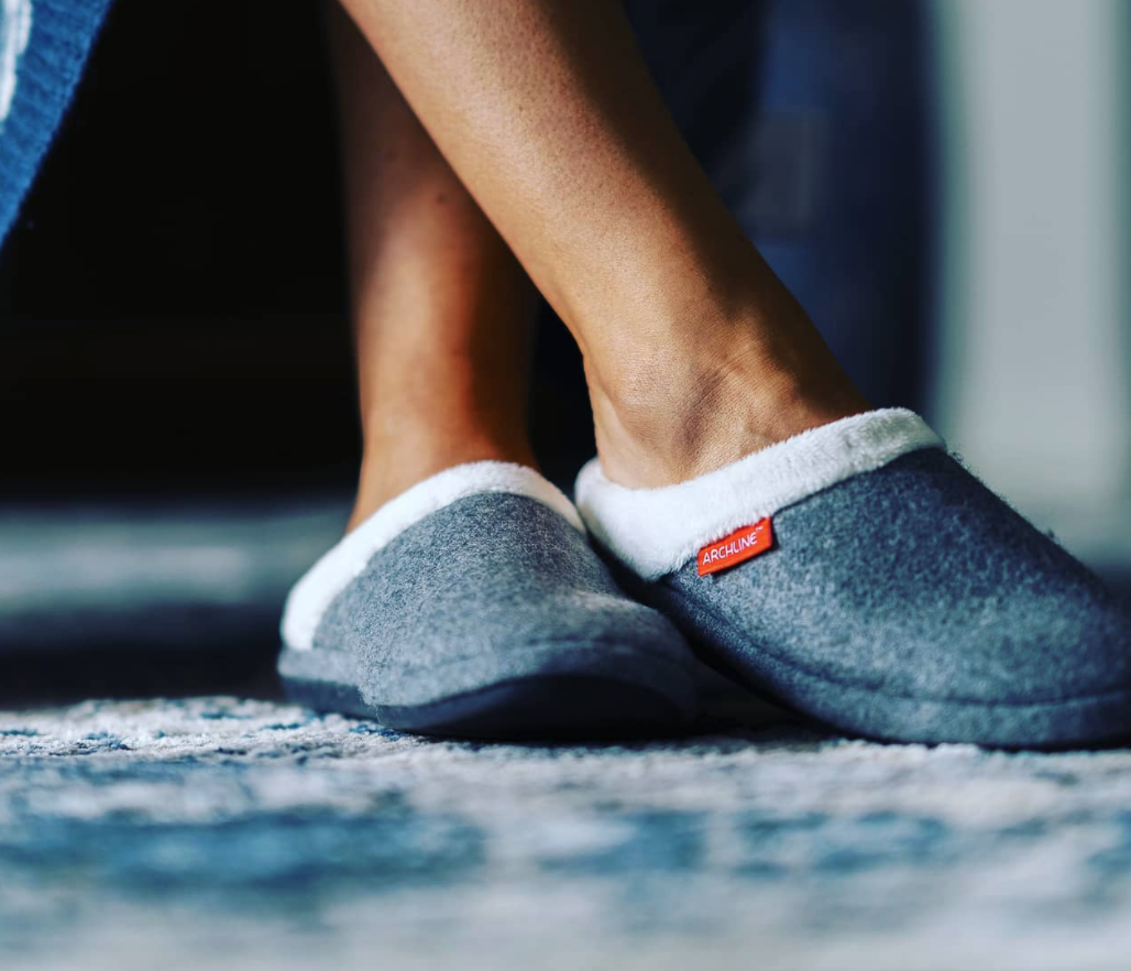 ARCHLINE Orthotic Slippers Slip On Arch Scuffs Orthopedic Moccasins in Grey Marle - EUR 35 5