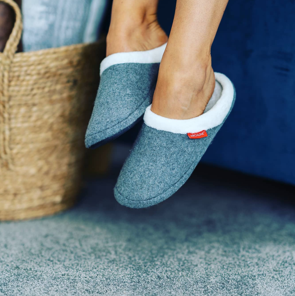 ARCHLINE Orthotic Slippers Slip On Arch Scuffs Orthopedic Moccasins in Grey Marle - EUR 39 7