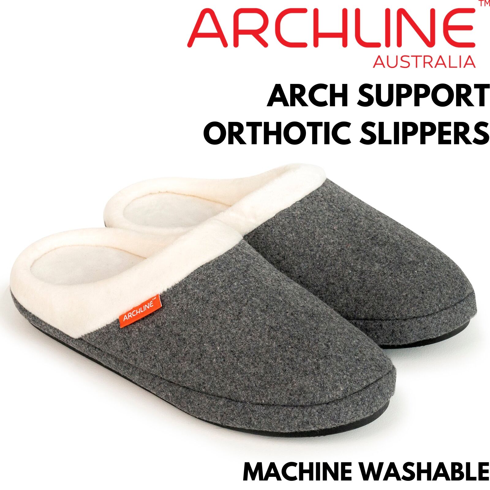 ARCHLINE Orthotic Slippers Slip On Arch Scuffs Orthopedic Moccasins in Grey Marle - EUR 44