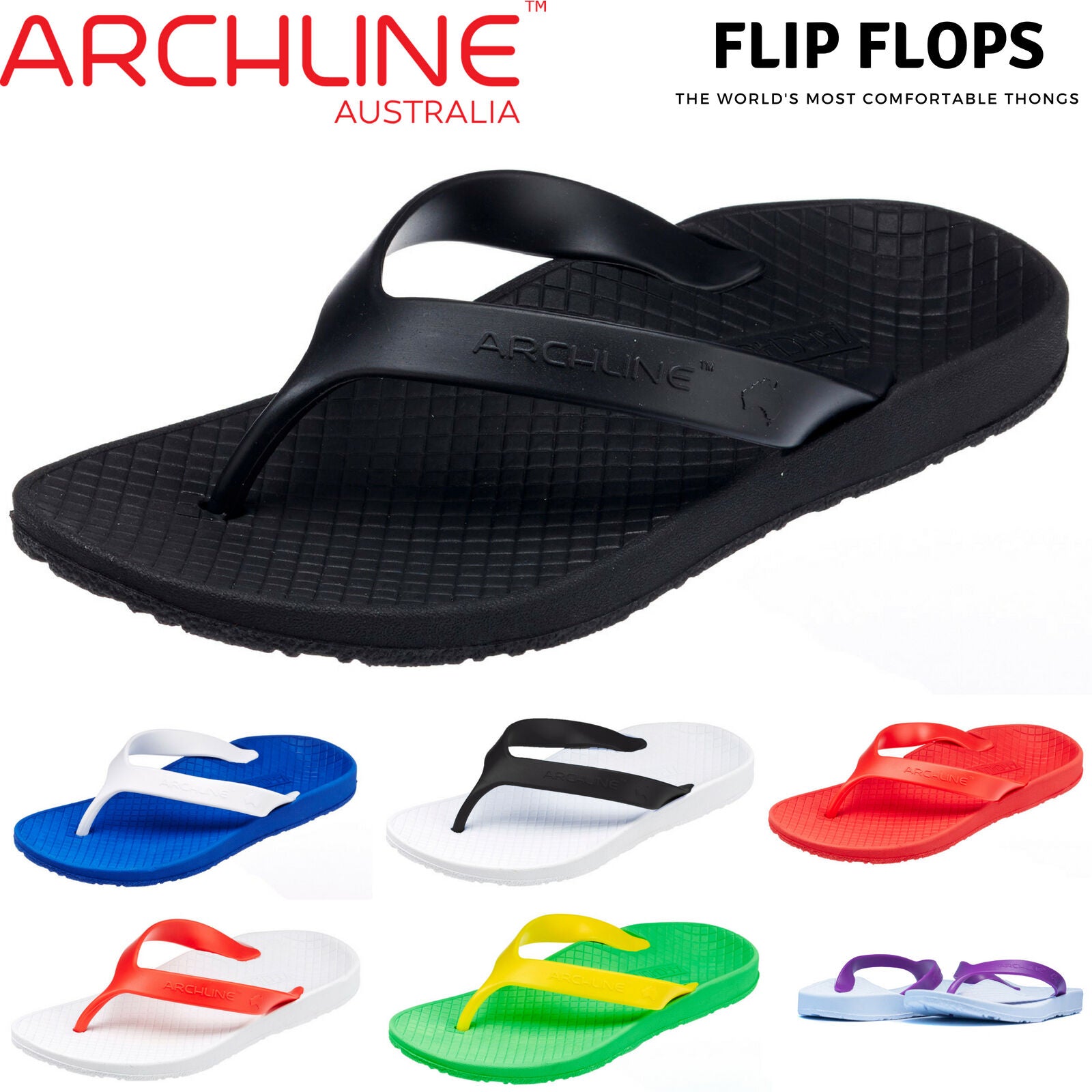 ARCHLINE Orthotic Thongs Arch Support Shoes Footwear Flip Flops Orthopedic - Black/Black - EUR 38 13