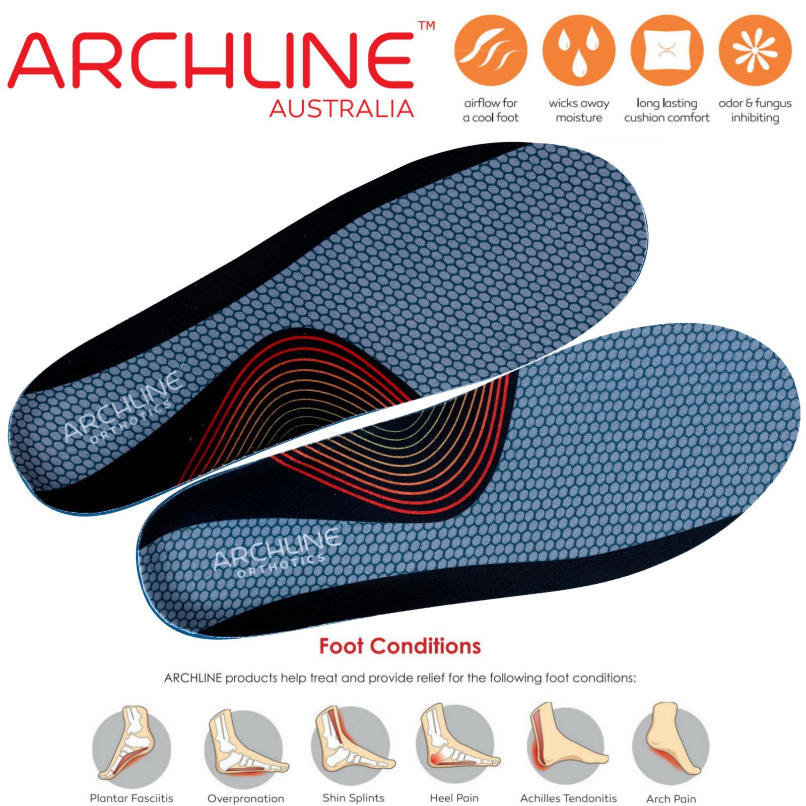 ARCHLINE Orthotics Insoles Balance Full Length Arch Support Pain Relief - EUR 45