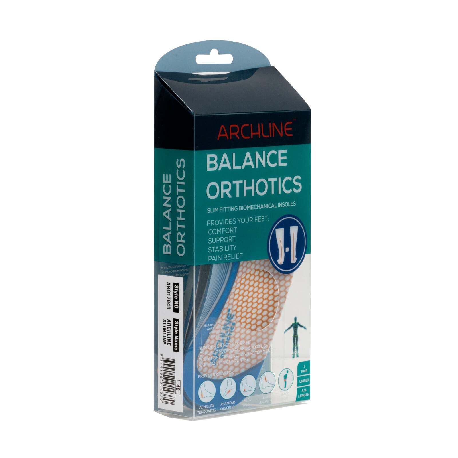 ARCHLINE 3/4 Slim Orthotics Plantar Fasciitis Insoles Balance Support Relief - EUR 44 6