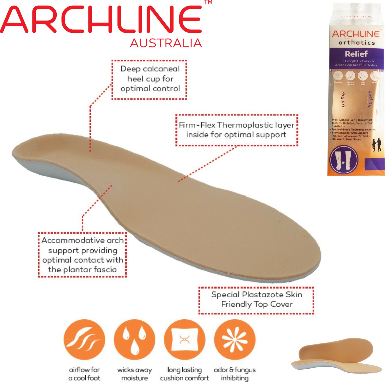 ARCHLINE Insoles Orthotics Full Length Arch Support Diabetics Plantar Fasciitis  - EUR 47 11