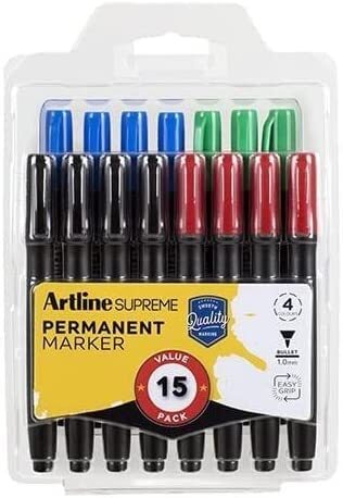 Artline Supreme Permanent Markers - Assorted Colours 15 pack 3
