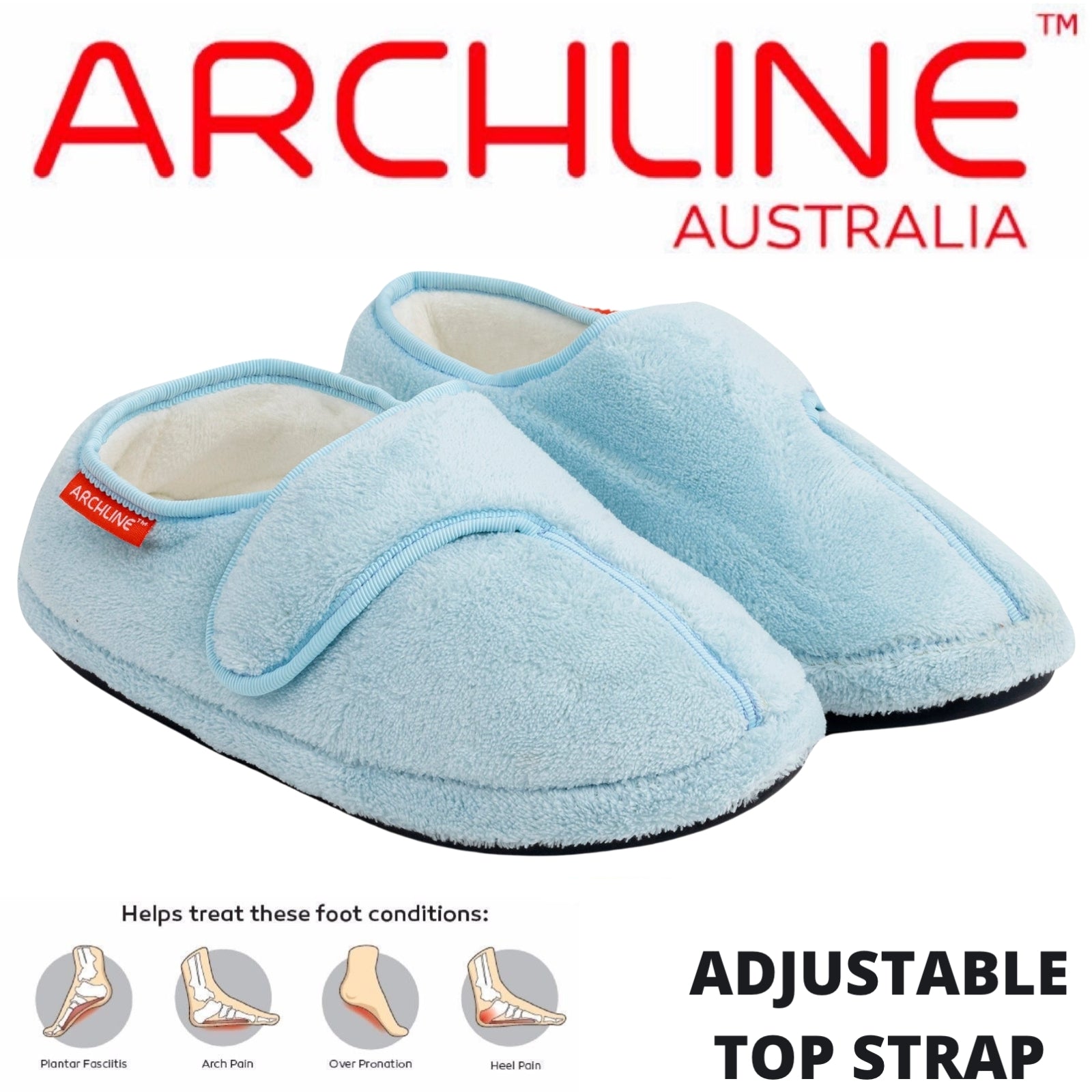 ARCHLINE Orthotic Plus Slippers Closed Scuffs Pain Relief Moccasins - Baby Blue - EU 39