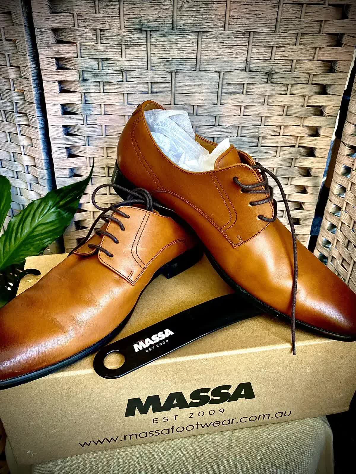 Massa Ascoli Leather Derby Dress Lace Up Shoes Wedding Business Formal in Tan - UK 10 3