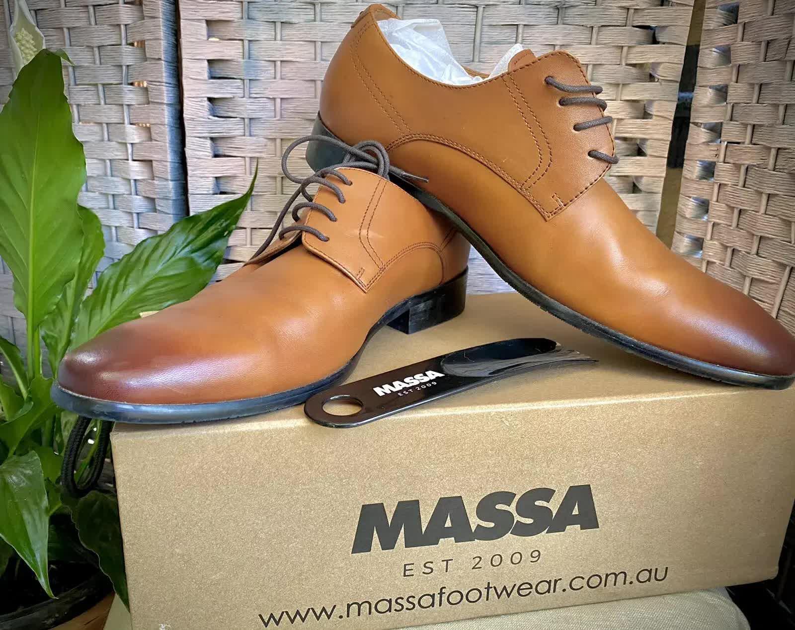 Massa Ascoli Leather Derby Dress Lace Up Shoes Wedding Business Formal in Tan - UK 8 9