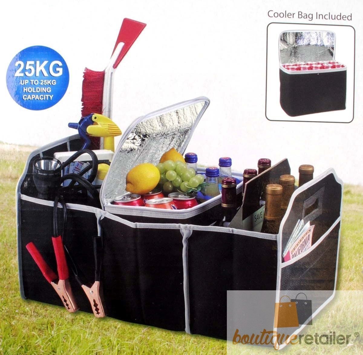 Deluxe Collapsible Car Boot Organiser with Cooler Bag Trunk Storage Bag Folding 10