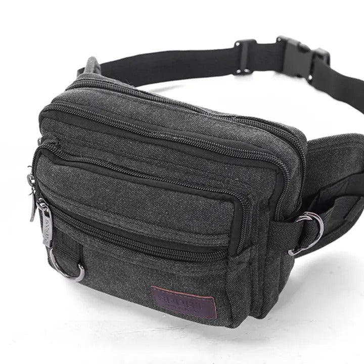 LARGE CANVAS BUM BAG Wallet Waist Pouch Travel Pocket Belt Storage in Black 3