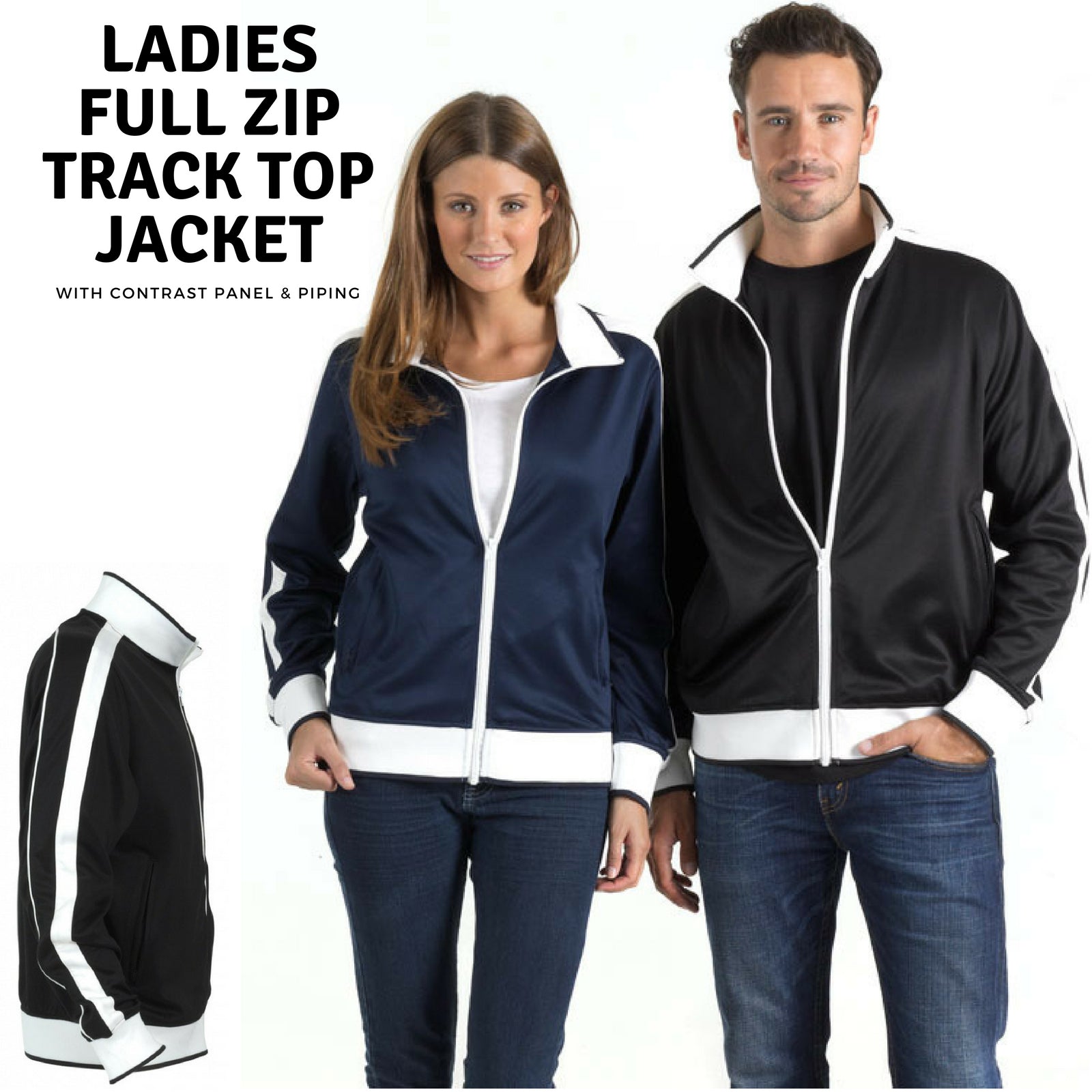 Identitee Ladies Track Top Jacket Tracksuit Warm Winter Full Zip Varsity Jumper - Navy/White - L (14-16) 5