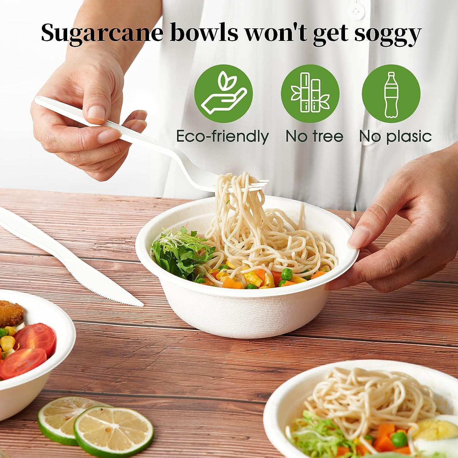 600pcs Disposable Sugarcane Bagasse Round Bowls - 18cm (450ml) - Bulk 5